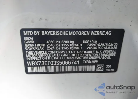 2025 BMW X1 xDrive28I from USA, damaged, VIN WBX73EF03S5066741